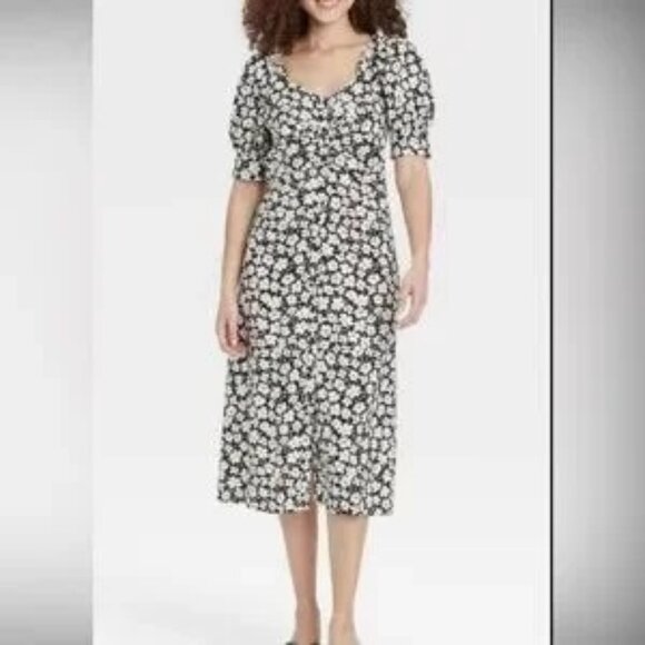 NWT Who What Wear Linen Blend Short‎ Sleeve Dress SZ S - Picture 1 of 9